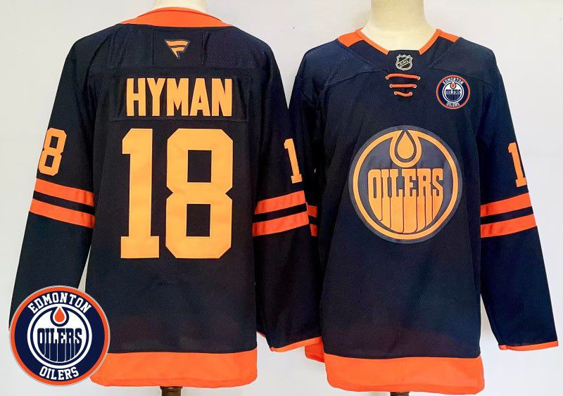 Men Edmonton Oilers 18 Hyman Black Fanatics 2025 NHL Jersey style 1